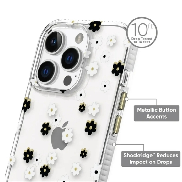 onn. Black & White Flower Phone Case iPhone 14 Pro Max with 10' Drop Protection - Picture 4 of 6